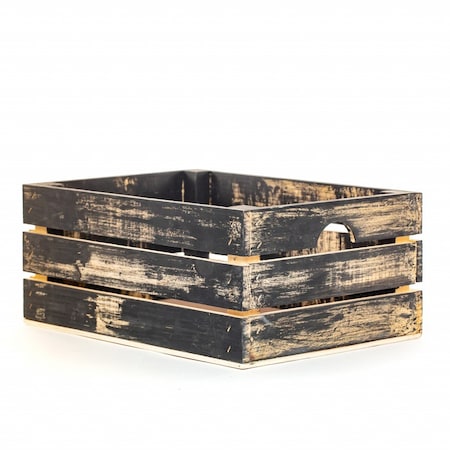 Homeroots 12" Organic Black and Natural Distressed Wood Stacking Milk Crate 471945