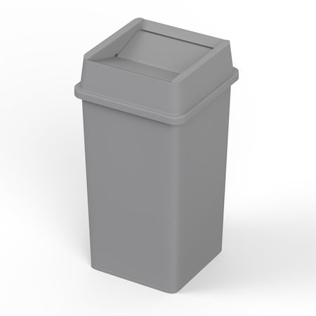 Regal Altair 35 Gallon Square Gray Plastic Trash Can with Drop Shot Swing Lid, Heavy Duty Resin Construction ZR-TC-100-GR-35-SW-KIT
