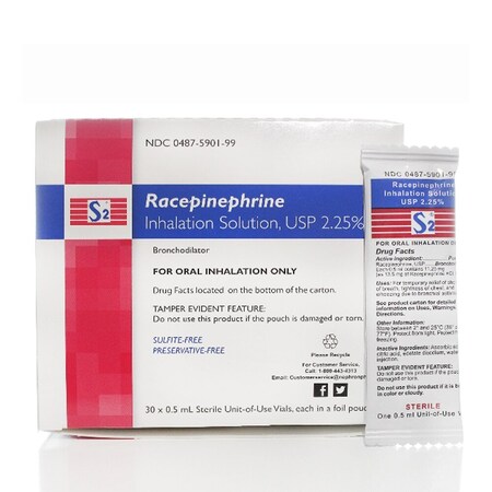 Nephron Pharmaceuticals Racepinephrine Inhalation Solution 2.25%, 0.5mL Sterile Vials, 30PK 00487590199