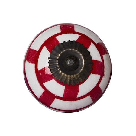 Homeroots Set of Eight White And Red Ceramic And Metal Drawer Pull Knobs, 8PK 544429