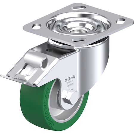 Blickle Swivel Plate Caster, PU, 4", Brake LK-ALST 100K-14-FI