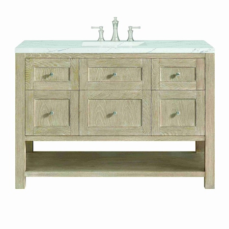 James Martin Vanities Breckenridge 48'' S Vanity, Whitewashed Oak w/ Ethereal Noctis Silestone Top w/ Wireless Charger 330-V48-WWO-FENC
