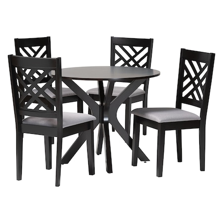 Baxton Studio Norah Modern Grey Fabric and Dark Brown Finished Wood 5-Piece Dining Set 255-9402-10892-ZORO