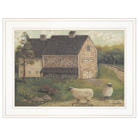 Homeroots Stone Barn 2 White Framed Print Wall Art 406437