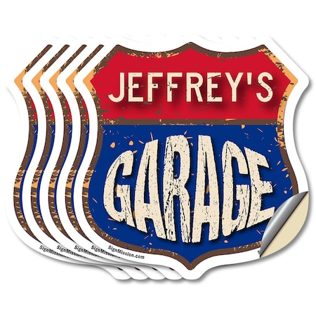 Signmission Jeffrey's Garage, 4 inch X 4 inch, Vinyl Decal, 5PK SHI-D-5PACK-4-383-JEFFREY