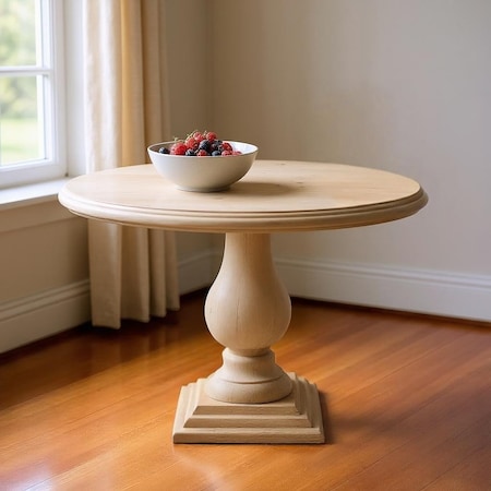 Homeroots 48" Natural Solid Wood Pedestal Base Round Top Dining Table 565245