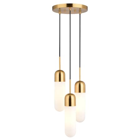 Vaxcel Thalia 3L Gold Brass Contemporary Pendant Light White Pill Glass P0422