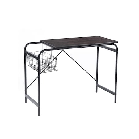 Homeroots 39" Brown and Black Wood and Metal H-Shape Computer Desk 568041