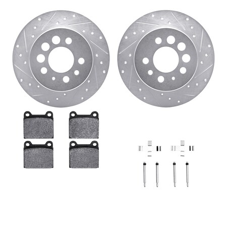 Dynamic Friction Co DFC Rotors-Drilled & Slotted-Silver w/ EURO 5000 Ceramic Brake Pads Incl Hdw 7612-27010