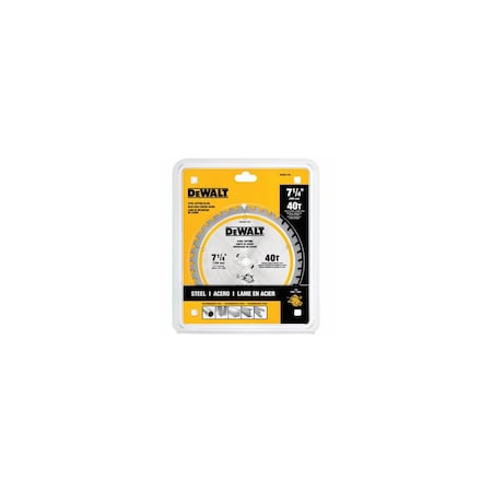 Dewalt Circular Saw Blade, 7-1/4 in Dia, 5/8 in Arbor, 40-Teeth, Carbide Cutting Edge DWAM71440