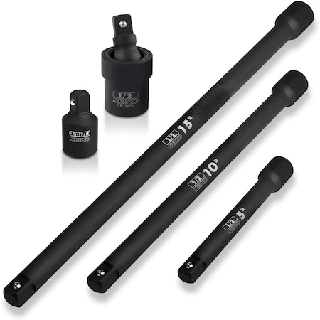 Neiko 0.5 in Drive Impact Extension and Adapter Set, 5-Pieces, 5 in, 10 in, 15 in Size 00256A