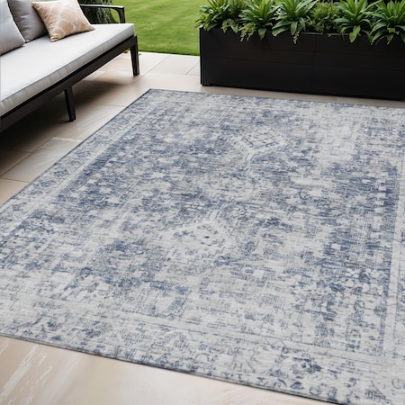 Homeroots 5' X 8' Navy Blue Oriental Washable Indoor Outdoor Area Rug 607609