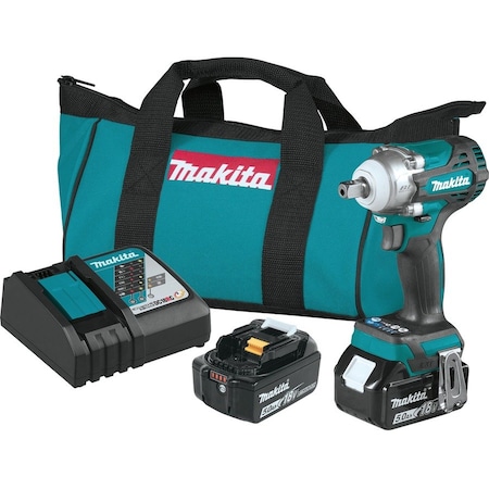 Makita 18V LXT Brushless 4-Speed 1/2" Impact Wrench Kit, Pin Detent (5.0Ah) XWT15T