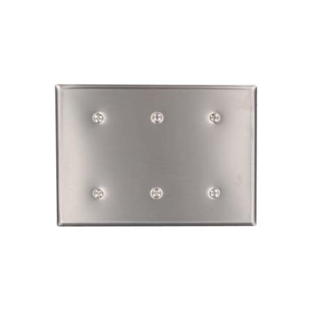 Leviton Blank Wallplate, Standard Size, Gang 3, Brushed Stainless Steel 84035-40