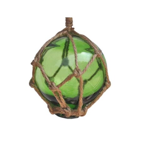 Handcrafted Decor Green Japanese Glass Ball Fishing Float with Brown Netting Decoration, 3 in. 3 Green Glass - Old
