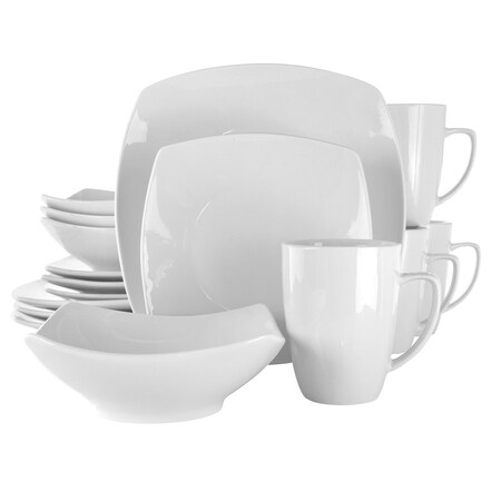 Elama Hayes 16 Piece Square Porcelain Dinnerware Set in White EL-HAYES
