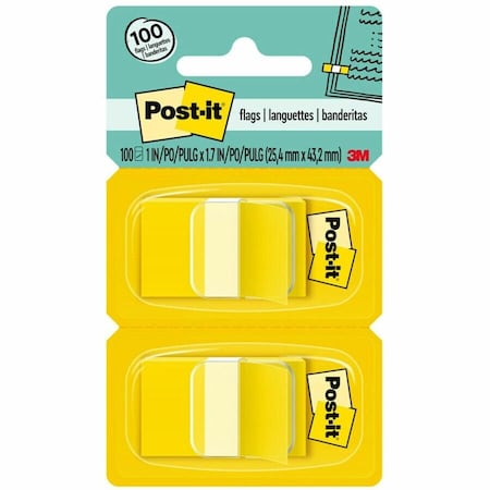 3M Post-it Flags, 1" Wide, Yellow, 50 Flags/Dispenser, 2 Dispensers/Pack 680YW2