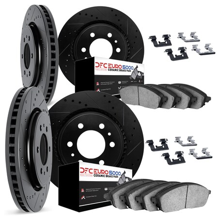 Dynamic Friction Co DFC Rotors-Drilled & Slotted-Black w/ EURO 5000 Ceramic Brake Pads Incl Hdw 8614-48002