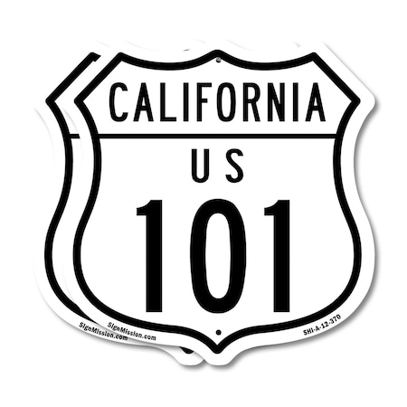 Signmission California Route Marker Shield Sign Us 1, 12 inch X 12 inch, Aluminum Metal Sign, 2PK SHI-A-2PACK-12-370