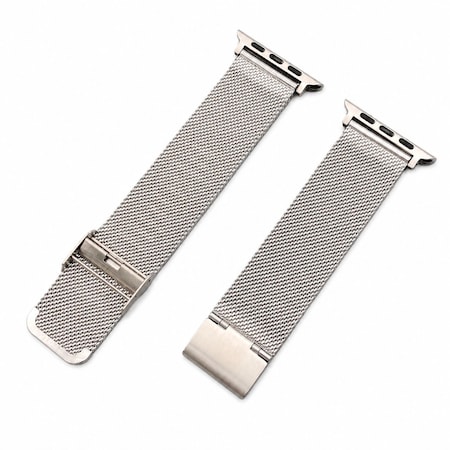 Elegani Mesh Stainless Steel Replacement Band Compatible with Apple Watch 44mm, Silver SBMSD-SLV-44mm
