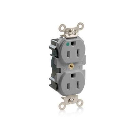 Leviton Lev-Lok Hospital Grade Duplex Receptacle, 15 Amp, 125 Volt M8200-GY