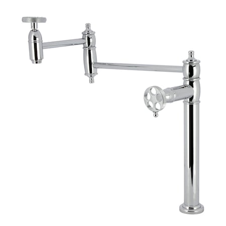Kingston Brass Deck Mount Pot Filler Faucet with Knurled Handle, Polished Chrome KS3701RKX