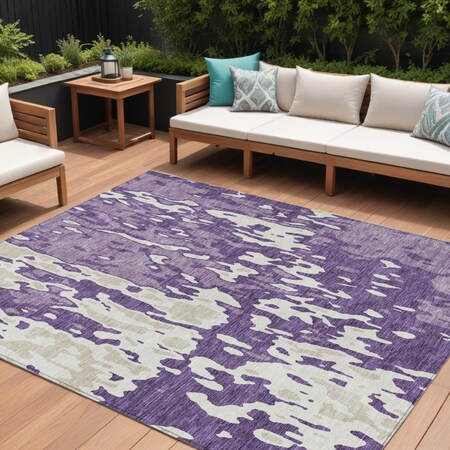 Homeroots 10' X 14' Purple And Ivory Abstract Washable Indoor Outdoor Area Rug 613373
