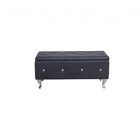 Homeroots 38in Black and Silver Faux Leather Storage Bench With Flip Top 248053