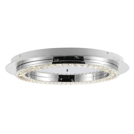 Jonathan Y Cristal 24" Integrated Iron/Crystal Glam LED Flush Mount, Chrome/Clear JYL7217A