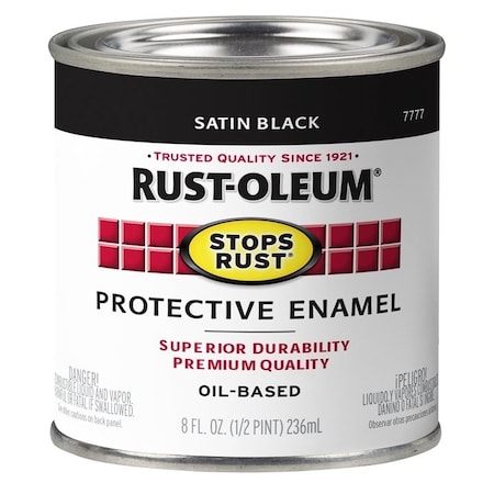 Rust-Oleum Stops Rust Enamel Paint, Oil, Satin, Black, 0.5 pt, Can 7777730