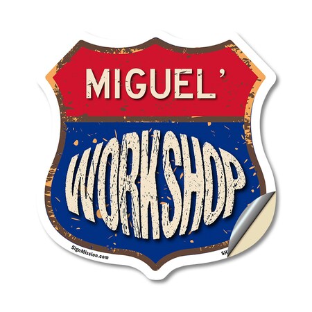 Signmission Miguel's Workshop, 18 Inch X 18 Inch, Vinyl Decal SHI-D-18-489-MIGUEL