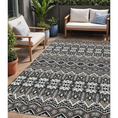 Homeroots 5' X 8' Charcoal Brown And Ivory Moroccan Washable Indoor Outdoor Area Rug 594311