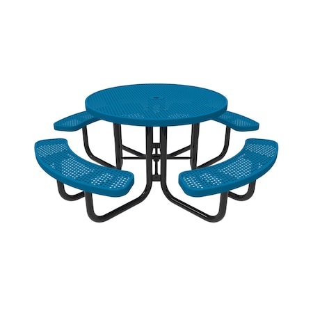 Mytcoat 46in Round Portable Outdoor Table, Light Blue, Seats 8, Punched Steel, Textured Coating 804110