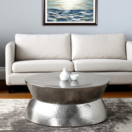 Homeroots 37" Silver Aluminum Round Distressed Solid Coffee Table 565064