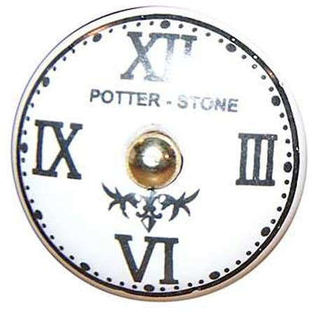 Homeroots Set of Twelve Black White And Gold Clock Face Ceramic Drawer Pull Knobs, 12PK 321669