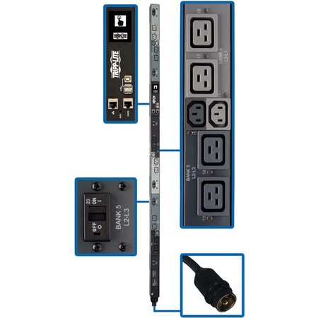Eaton Tripp Lite Series 14.4kW 208V 3PH Monitored Per-Outlet PDU LX Interface Gigabit 18 Outlets 50A PDU3EVNR6H50A