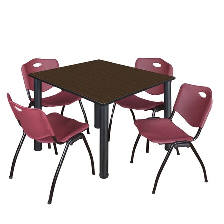 Regency Square Kee Breakroom Table W/ 4 M Stack Chairs, 48 in W, 48 in L, Neo Walnut TB4848NWBPBK47BY