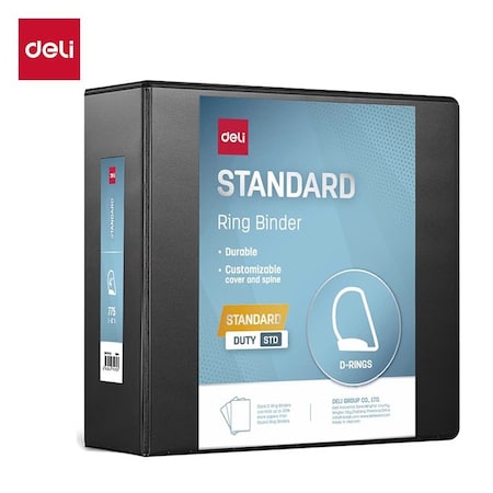 Deli Std Duty View Binder 4in, Letter, D-Ring, PVC-Free, Black, 6PK CF571-BK