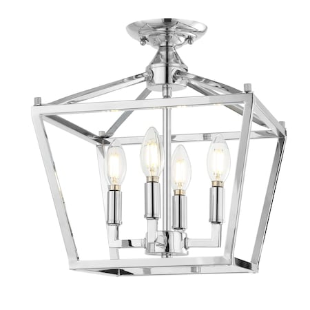 Jonathan Y Plains 12" 4-Light Modern Farmhouse Metal Open-Frame Pagoda LED Semi Flush Mount Mini Lantern, Chrome JYL7610C