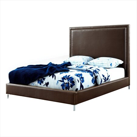 Homeroots Espresso Solid Wood King Upholstered Faux Leather Bed with Nailhead Trim 544781