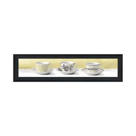Homeroots Stack of Tea CupsYellow Black Framed Print Kitchen Wall Art 416152