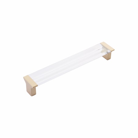Schaub 6-5/16in Center to Center Positano Clear Cabinet Pull Signature Satin Brass Finish 317-SSB-CL