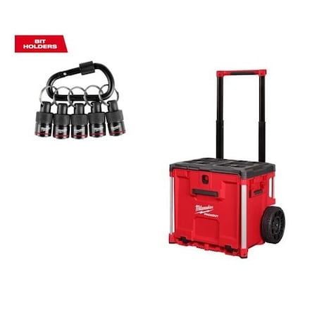 Milwaukee Hand Trucks PACKOUT Rolling Slide Out Drawer Tool Box and 5pc Bit Holder with Carabiner 48-22-8420+48-32-4537