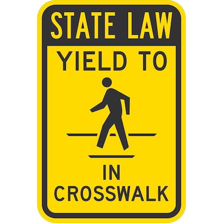Lyle State Law Yield To (Ped Sym) In Crosswalk (With, 12x18, Non-Reflective, Yellow G-4607-NA_12x18