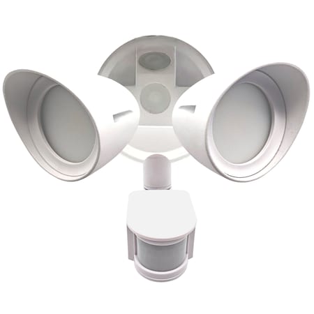 Bulbrite Motion Sensor / Dusk-To-Dawn Wired Outdoor 2-Head LED Security Flood Light, White 773702