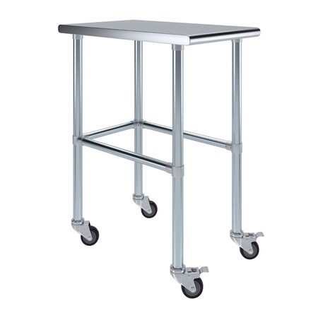 Amgood 30in D x 18in L Stainless Steel Open Base Table, 3in Casters AMG WT-3018-RCB-WHEELS-Z