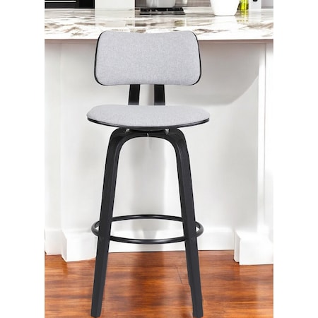 Homeroots 26" Light Gray And Black Fabric Swivel Low Back Counter Height Bar Chair 534434