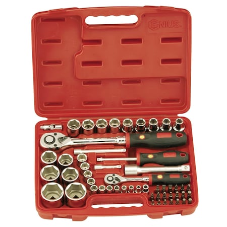 Genius Tools 1/4in & 1/2in Dr. 54 Piece Metric Hand Socket & Bits Set EU-2454M
