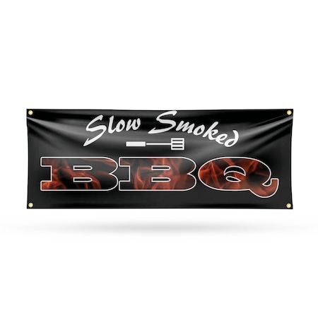 Signmission Slow Smoked BBQ, 18 Inch x 48 Inch, Vinyl Banner B-30855