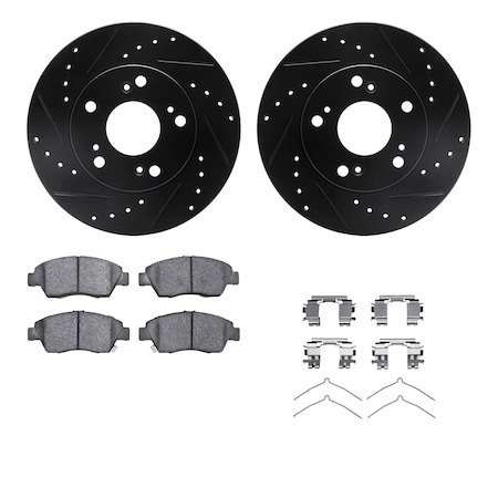 Dynamic Friction Co DFC Rotors-Drilled & Slotted-Black w/ 5000 Advanced Brake Pads Incl Hdw 8512-59036